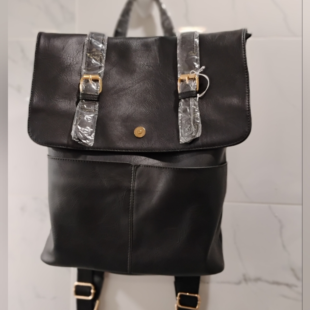 NWT Vegan Leather Bag Backpack BLACK -  METRO MUSE